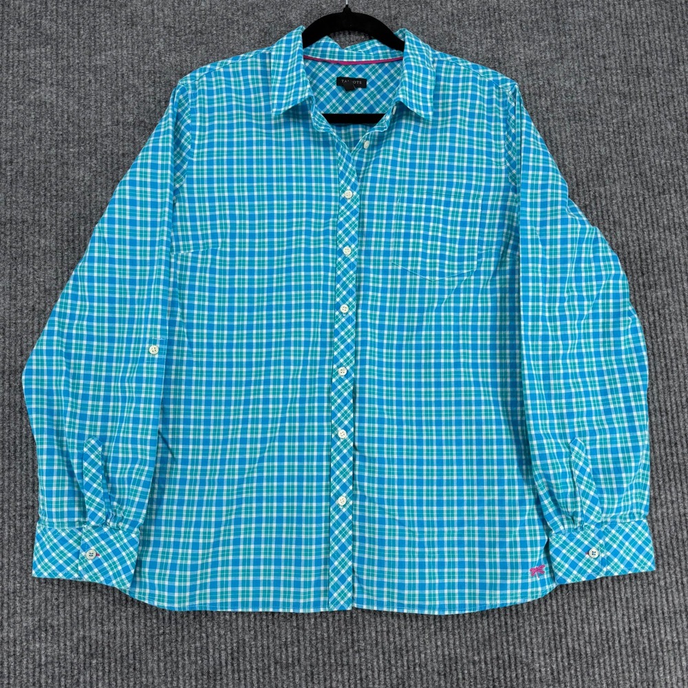 Talbots long sleeve button down gingham shirt womens XL preppy career roll tab